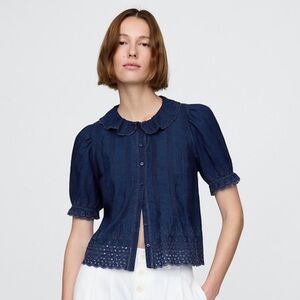Gap x Doen Eyelet Blouse, Blue, XS, NWT